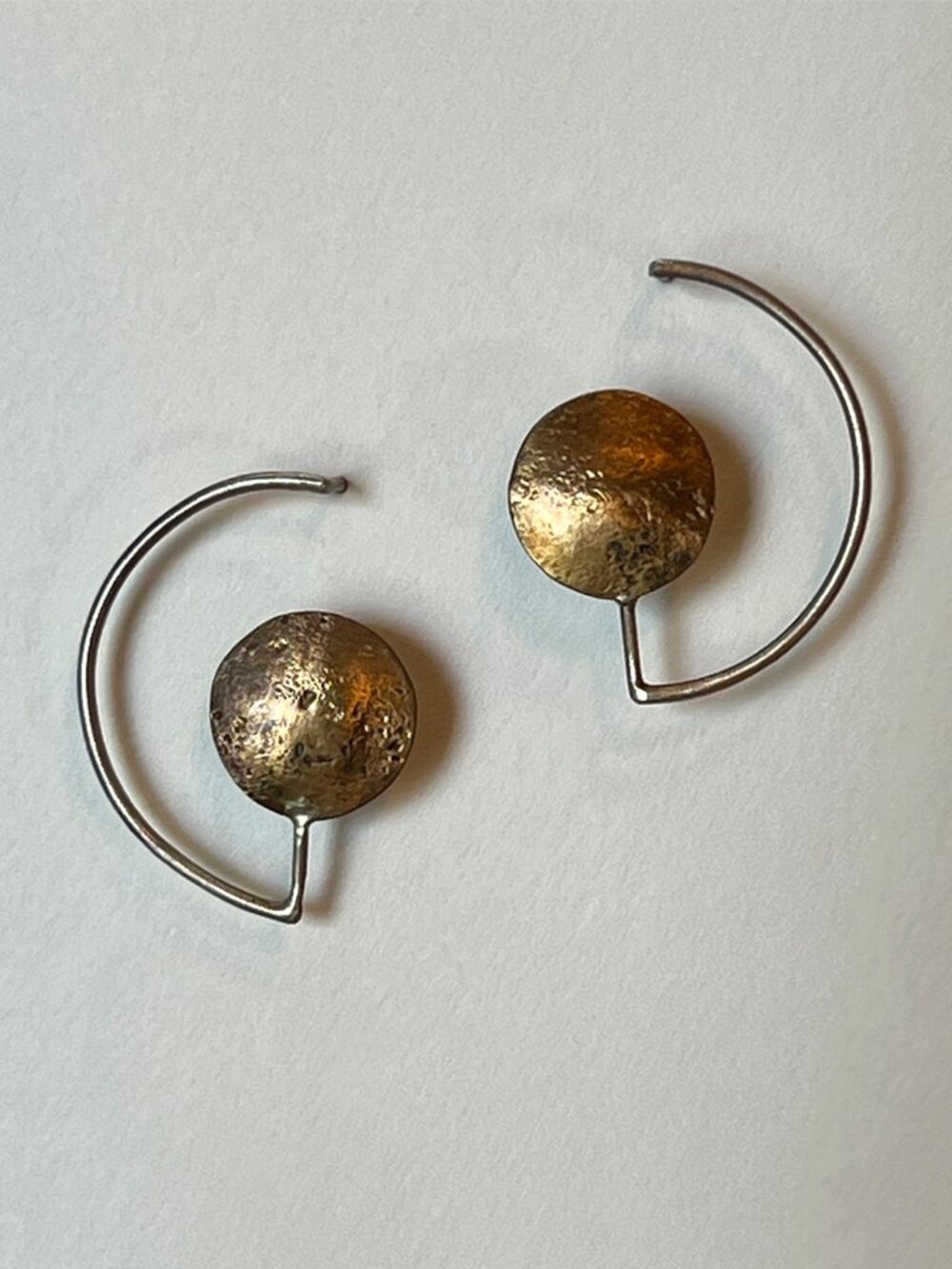 Artisan Hand Made Sterling Silver and Brass Abstract Post Earrings